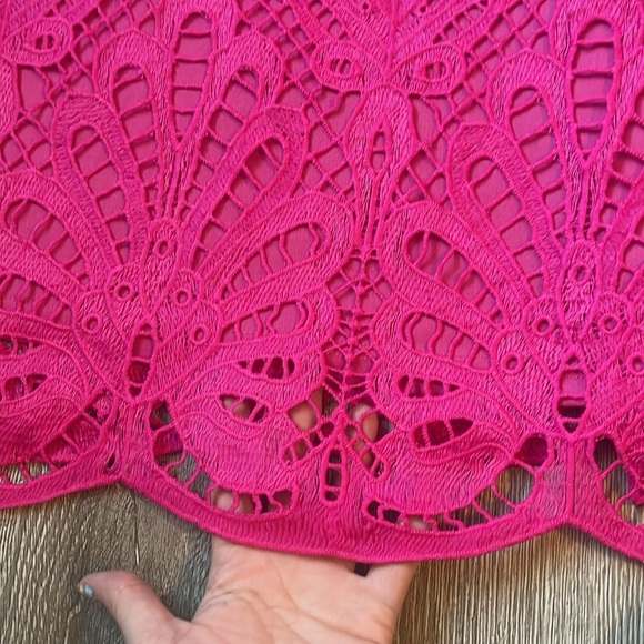 Boohoo size 20 hot pink Richie PLUS PREMIUM CROCHET LACE SHIFT DRESS - Picture 4 of 7